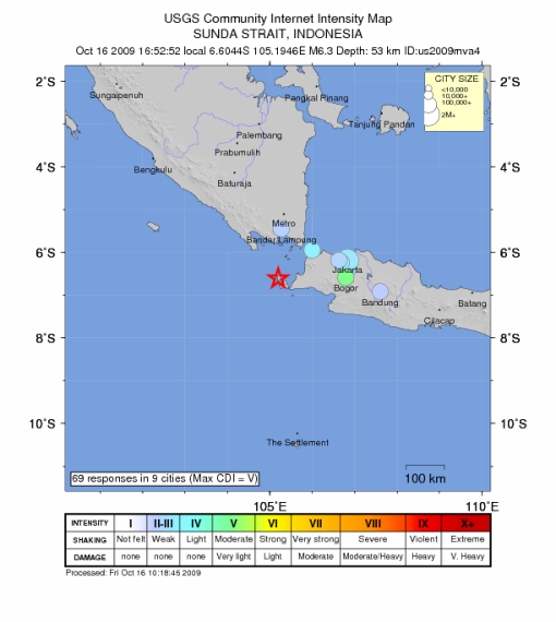 Gempa Ujung Kulon 6,5 SR Pukul 16:52 WIB di Epicenter